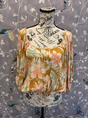 Rip Curl Always Summer Bubble Hem Scoop Neck Boho Floral Top Women M